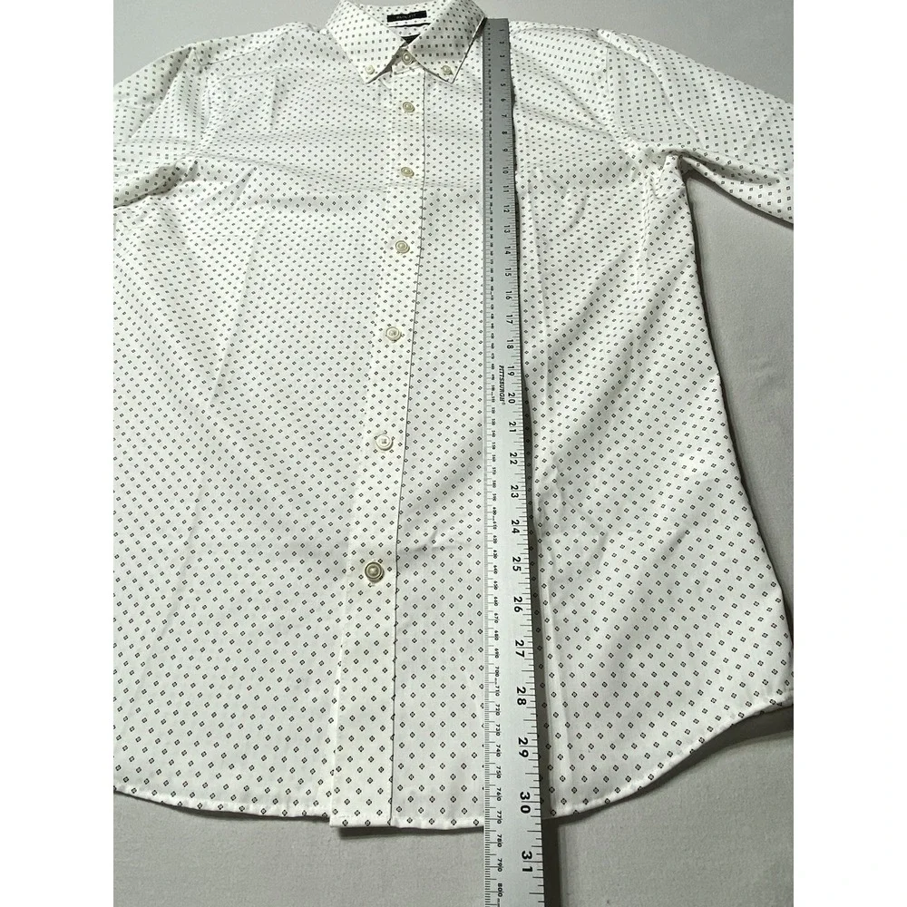 Banana Republic Slim Fit Non Iron Shirt Mens M 15-15.5 33-34 White Print